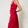 robe_longue_en_satin_avec_4.webp Robes Élégantes | Robes Longues*TWINSET Milano Robe Longue En Satin Avec Volants Rouge Vénitien