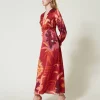 Robes De Cérémonie | Robes Élégantes*TWINSET Milano Robe Longue En Satin Floral Grandes Fleurs Rouge/Red Plum