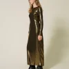 robe_longue_lame_avec_dra_3.webp Robes De Cérémonie*TWINSET Milano Robe Longue Lamée Avec Drapé Lamé Or/Noir