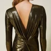 robe_longue_lame_avec_dra_5.webp Robes De Cérémonie*TWINSET Milano Robe Longue Lamée Avec Drapé Lamé Or/Noir