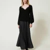 robe_longue_nuisette_avec_0.webp Robes De Cérémonie | Robes Élégantes*TWINSET Milano Robe Longue Nuisette Avec Pull Noir