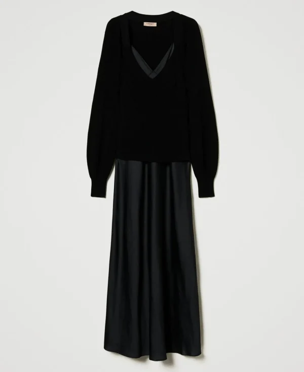 robe_longue_nuisette_avec_1.webp Robes De Cérémonie | Robes Élégantes*TWINSET Milano Robe Longue Nuisette Avec Pull Noir