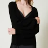 robe_longue_nuisette_avec_4.webp Robes De Cérémonie | Robes Élégantes*TWINSET Milano Robe Longue Nuisette Avec Pull Noir