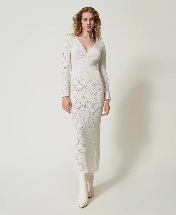 robe_longue_sans_coutures_0.webp Robes De Cérémonie | Robes Élégantes*TWINSET Milano Robe Longue Sans Coutures En Fil Treeblend Blanc Neige