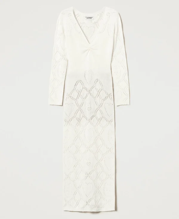 robe_longue_sans_coutures_1.webp Robes De Cérémonie | Robes Élégantes*TWINSET Milano Robe Longue Sans Coutures En Fil Treeblend Blanc Neige