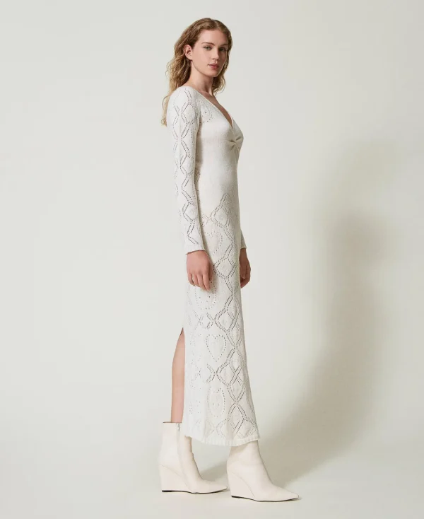 robe_longue_sans_coutures_2.webp Robes De Cérémonie | Robes Élégantes*TWINSET Milano Robe Longue Sans Coutures En Fil Treeblend Blanc Neige