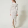 robe_longue_sans_coutures_3.webp Robes De Cérémonie | Robes Élégantes*TWINSET Milano Robe Longue Sans Coutures En Fil Treeblend Blanc Neige