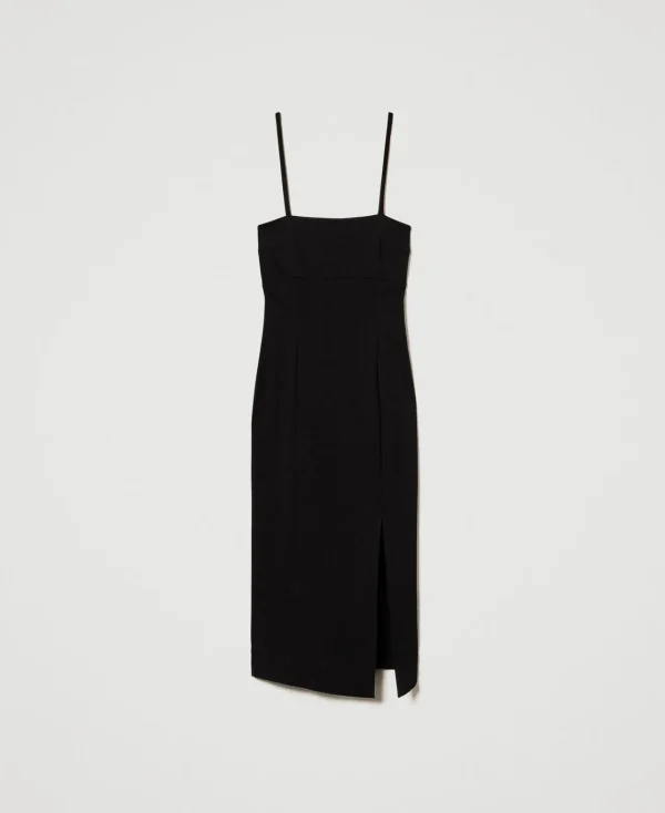 robe_midi_avec_fente_1.webp Robes De Cérémonie | Robes Élégantes*TWINSET Milano Robe Midi Avec Fente Noir