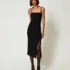 robe_midi_avec_fente_2.webp Robes De Cérémonie | Robes Élégantes*TWINSET Milano Robe Midi Avec Fente Noir