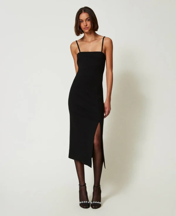 robe_midi_avec_fente_2.webp Robes De Cérémonie | Robes Élégantes*TWINSET Milano Robe Midi Avec Fente Noir