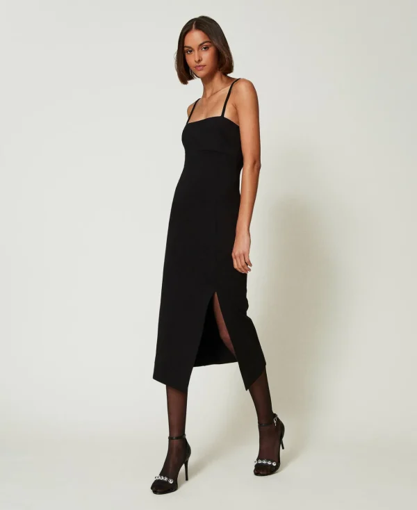 robe_midi_avec_fente_3.webp Robes De Cérémonie | Robes Élégantes*TWINSET Milano Robe Midi Avec Fente Noir