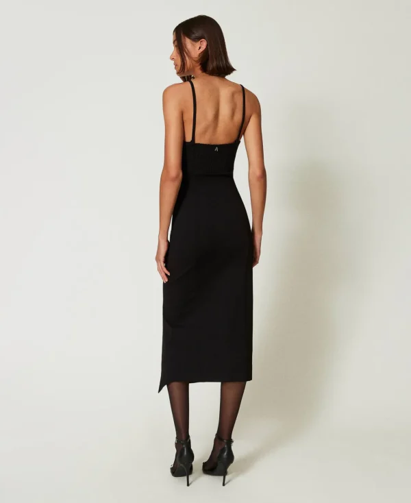 robe_midi_avec_fente_4.webp Robes De Cérémonie | Robes Élégantes*TWINSET Milano Robe Midi Avec Fente Noir