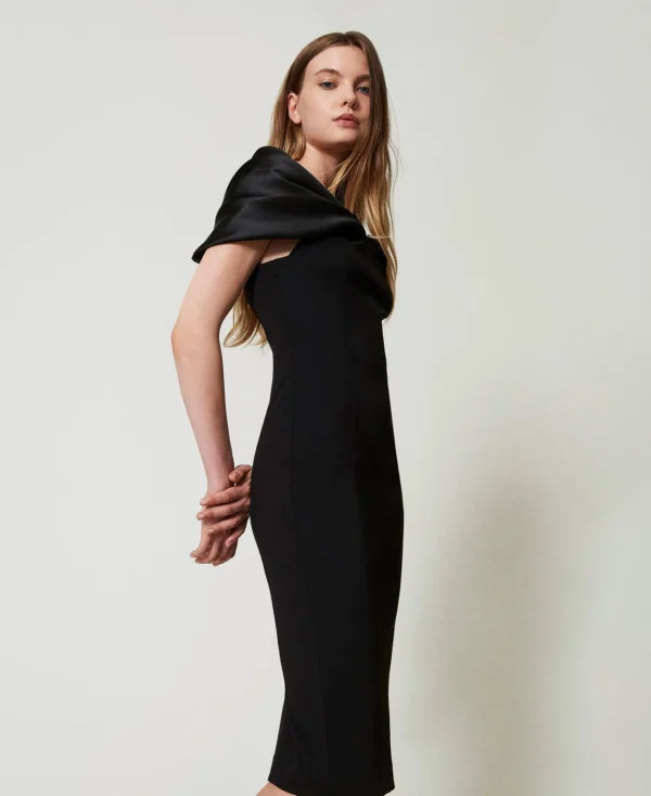 robe_midi_avec_insertion__2.webp Robes De Cérémonie | Robes Élégantes*TWINSET Milano Robe Midi Avec Insertion En Satin Noir