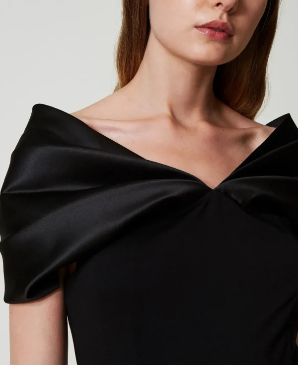 robe_midi_avec_insertion__4.webp Robes De Cérémonie | Robes Élégantes*TWINSET Milano Robe Midi Avec Insertion En Satin Noir