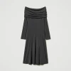 robe_midi_en_jersey_avec__1.webp Robes Midi*TWINSET Milano Robe Midi En Jersey Avec Broderie Siglée Gris Anthracite Chiné