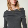 robe_midi_en_jersey_avec__4.webp Robes Midi*TWINSET Milano Robe Midi En Jersey Avec Broderie Siglée Gris Anthracite Chiné