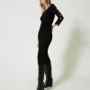 robe_midi_en_maille_avec__0.webp Robes En Maille | Robes Midi*TWINSET Milano Robe Midi En Maille Avec Ajours Et Clous Noir