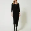 robe_midi_en_maille_avec__2.webp Robes En Maille | Robes Midi*TWINSET Milano Robe Midi En Maille Avec Ajours Et Clous Noir
