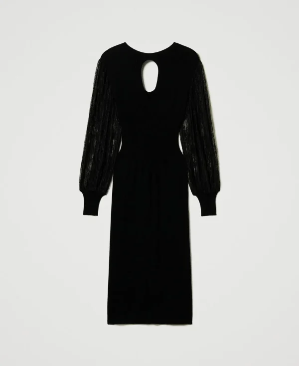 Robes De Cérémonie | Robes Élégantes*TWINSET Milano Robe Midi En Maille Et Dentelle Noir