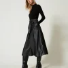 robe_midi_en_maille_et_ti_2.webp Robes En Maille | Robes Midi*TWINSET Milano Robe Midi En Maille Et Tissu Enduit Noir