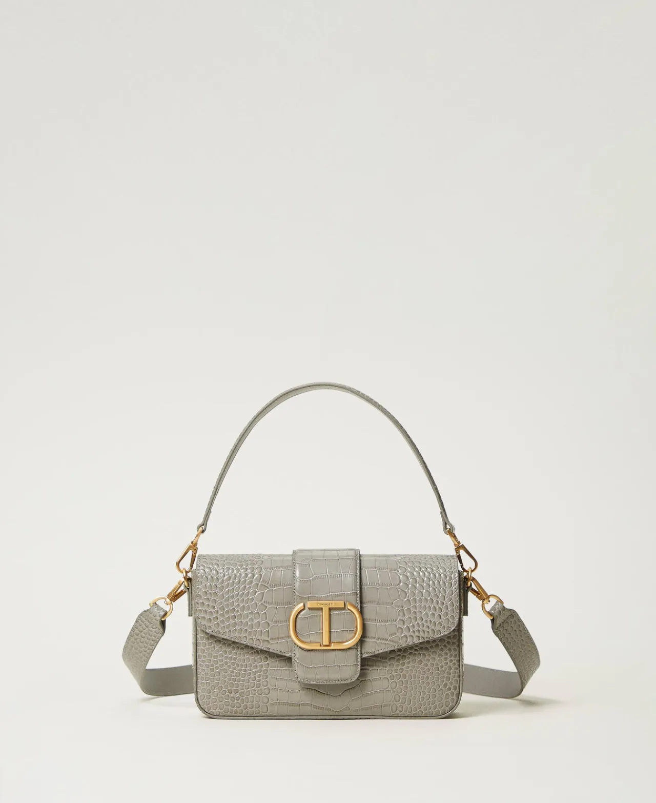 Sacs Porté Épaule | Sacs À Bandoulière*TWINSET Milano Sac à Bandoulière «Amie» Moyen Avec Imprimé Croco Gris Moyen