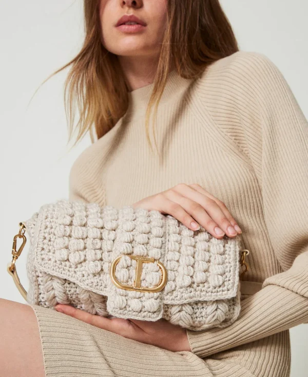 Sacs Porté Épaule | Sacs À Bandoulière*TWINSET Milano Sac à Bandoulière «Amie» Moyen En Tricot Blanc « White Cream »