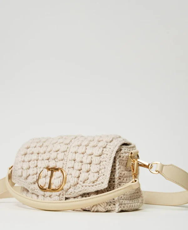 Sacs Porté Épaule | Sacs À Bandoulière*TWINSET Milano Sac à Bandoulière «Amie» Moyen En Tricot Blanc « White Cream »