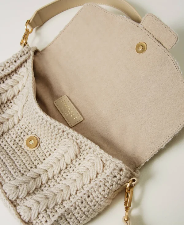 Sacs Porté Épaule | Sacs À Bandoulière*TWINSET Milano Sac à Bandoulière «Amie» Moyen En Tricot Blanc « White Cream »