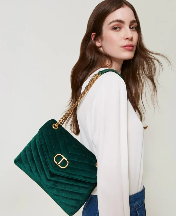 Sacs Porté Épaule | Sacs À Bandoulière*TWINSET Milano Sac à Bandoulière «Dreamy» Moyen En Velours Vert « Monstera Green »