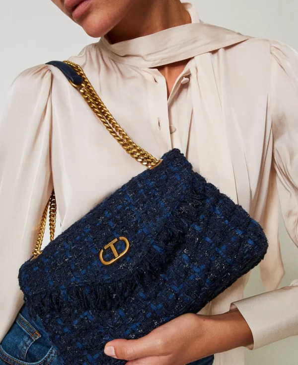Sacs Porté Épaule | Sacs À Main*TWINSET Milano Sac à Bandoulière «Dreamy» Moyen En Tweed Bouclé Bleu Denim/Noir