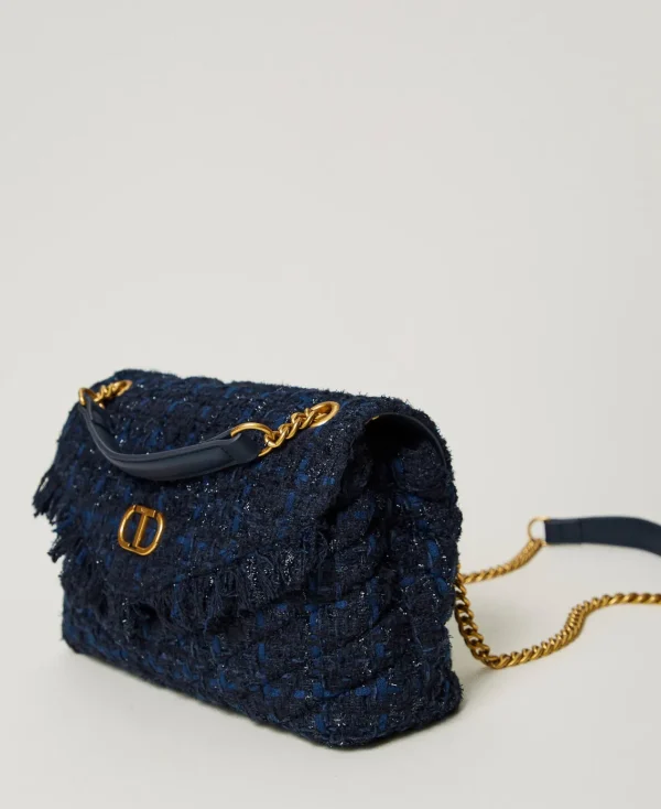Sacs Porté Épaule | Sacs À Main*TWINSET Milano Sac à Bandoulière «Dreamy» Moyen En Tweed Bouclé Bleu Denim/Noir
