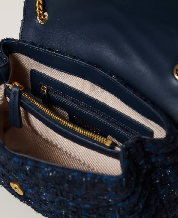 Sacs Porté Épaule | Sacs À Main*TWINSET Milano Sac à Bandoulière «Dreamy» Moyen En Tweed Bouclé Bleu Denim/Noir