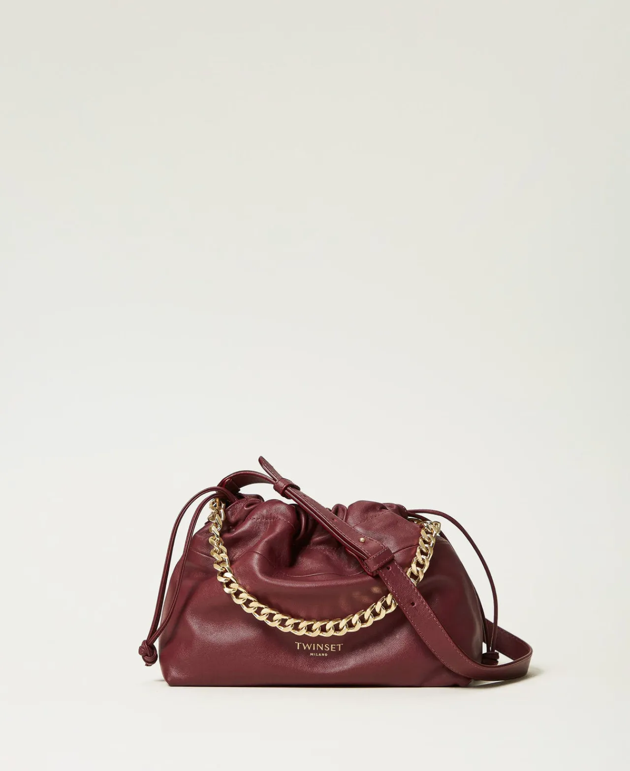 sac__bandoulire_en_cuir_a_0.webp Sacs Porté Épaule | Sacs À Bandoulière*TWINSET Milano Sac à Bandoulière En Cuir Avec Cordon De Serrage Bordeaux