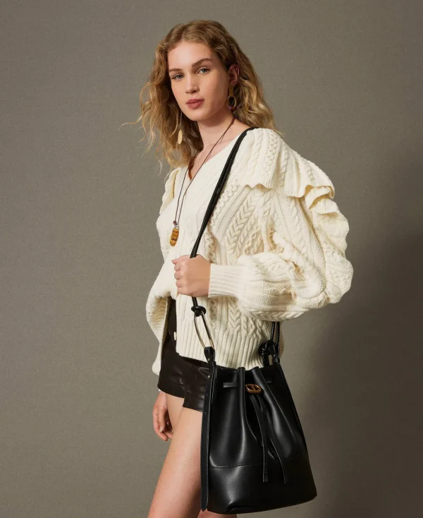 sac_seau_jane_en_cuir_0.webp Sacs Porté Épaule | Sacs À Bandoulière*TWINSET Milano Sac Seau «Jane» En Cuir Noir