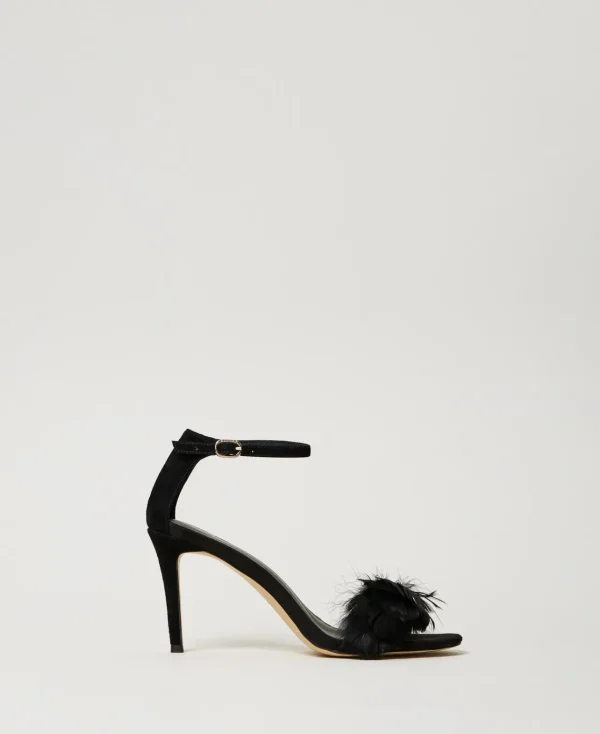 sandales_en_cuir_avec_plu_0.webp Chaussures À Talons | Escarpins Et Sandales*TWINSET Milano Sandales En Cuir Avec Plumes Noir
