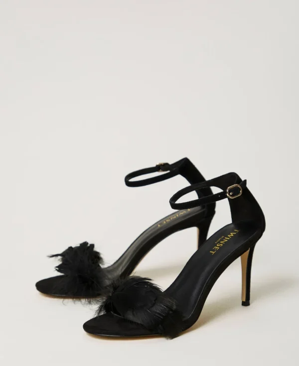 sandales_en_cuir_avec_plu_1.webp Chaussures À Talons | Escarpins Et Sandales*TWINSET Milano Sandales En Cuir Avec Plumes Noir