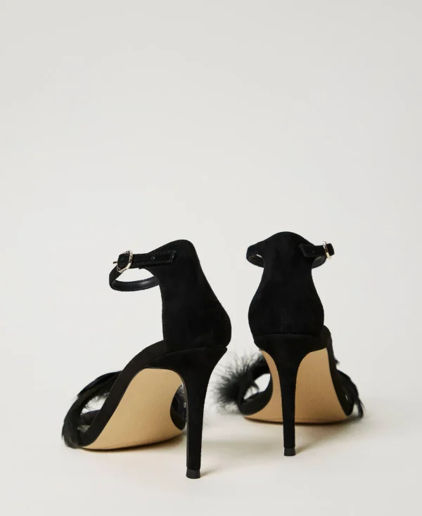 sandales_en_cuir_avec_plu_2.webp Chaussures À Talons | Escarpins Et Sandales*TWINSET Milano Sandales En Cuir Avec Plumes Noir