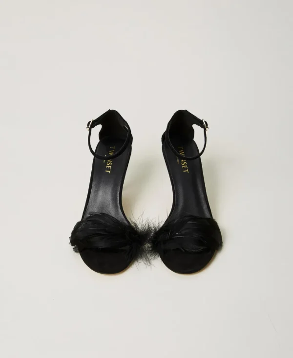 sandales_en_cuir_avec_plu_3.webp Chaussures À Talons | Escarpins Et Sandales*TWINSET Milano Sandales En Cuir Avec Plumes Noir