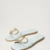 sandales_slides_en_cuir_a_2.webp Chaussures Plates | Escarpins Et Sandales*TWINSET Milano Sandales Slides En Cuir Avec Oval T Vert Agave
