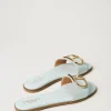sandales_slides_en_cuir_a_3.webp Chaussures Plates | Escarpins Et Sandales*TWINSET Milano Sandales Slides En Cuir Avec Oval T Vert Agave