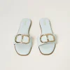 sandales_slides_en_cuir_a_4.webp Chaussures Plates | Escarpins Et Sandales*TWINSET Milano Sandales Slides En Cuir Avec Oval T Vert Agave