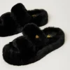 sandales_slides_en_fausse_2.webp Escarpins Et Sandales | Chaussures Plates*TWINSET Milano Sandales Slides En Fausse Fourrure Noir