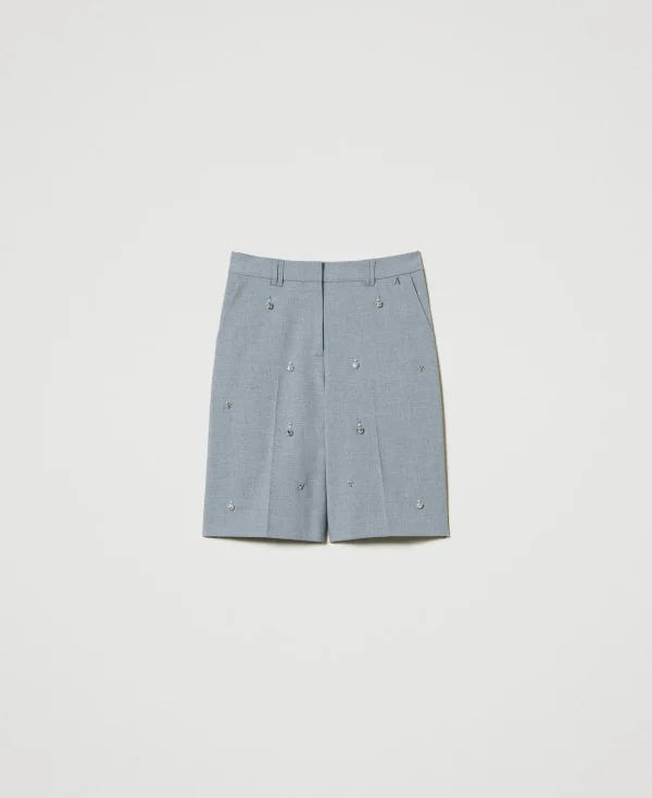 short_avec_broderies_rali_1.webp Shorts*TWINSET Milano Short Avec Broderies Réalisées à La Main Gris Chiné