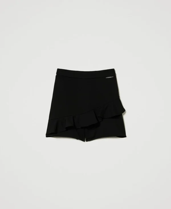 short_avec_volants_et_log_1.webp Pantalons Et Jeans*TWINSET Milano Short Avec Volants Et Logo Noir