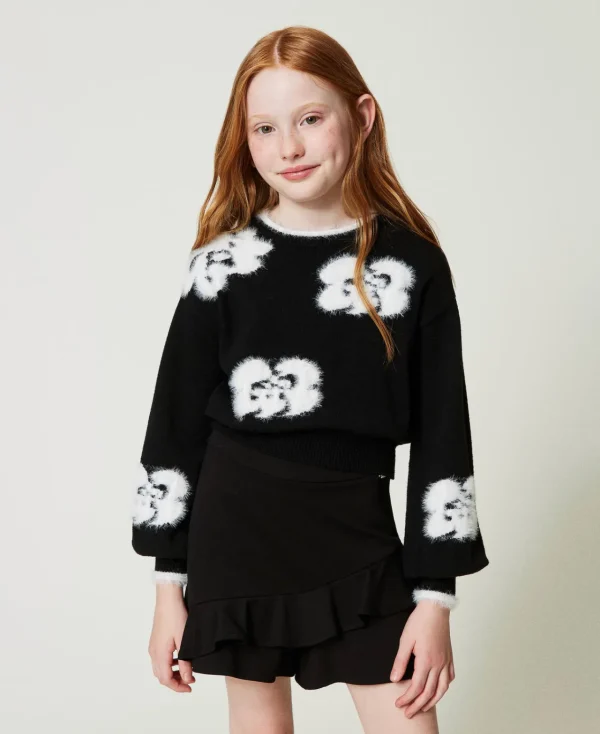 short_avec_volants_et_log_2.webp Pantalons Et Jeans*TWINSET Milano Short Avec Volants Et Logo Noir