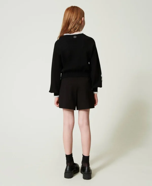 short_avec_volants_et_log_3.webp Pantalons Et Jeans*TWINSET Milano Short Avec Volants Et Logo Noir