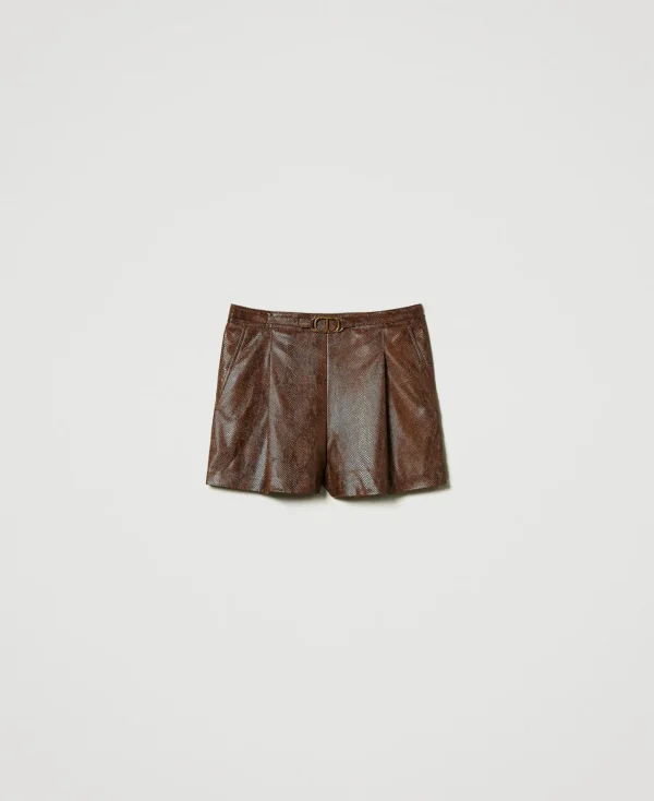 Shorts*TWINSET Milano Short Effet Cuir Lézard Imprimé Lézard Café/Noir