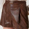 Shorts*TWINSET Milano Short Effet Cuir Lézard Imprimé Lézard Café/Noir