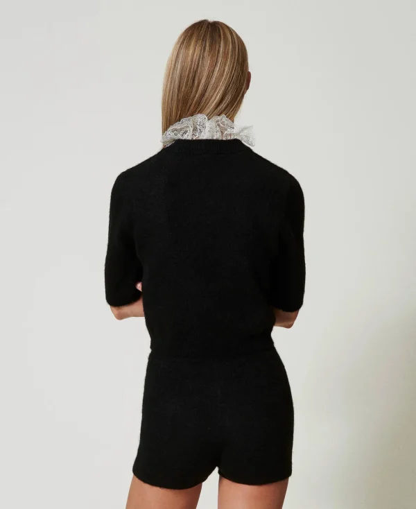 short_emily_en_maille_de__4.webp Shorts*TWINSET Milano Short «Emily» En Maille De Mohair Mélangé Noir