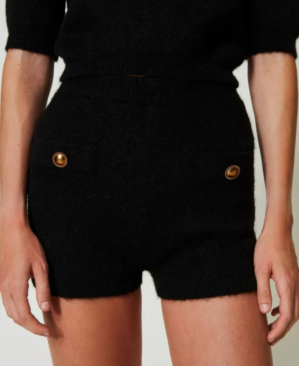 short_emily_en_maille_de__5.webp Shorts*TWINSET Milano Short «Emily» En Maille De Mohair Mélangé Noir